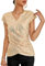 GRACE KARIN Damen Einfarbig Top V-Ausschnitt Pailletten Oberteil Elegant Kurzarm Tops, Farbe: Champagner Gold, Größe: M