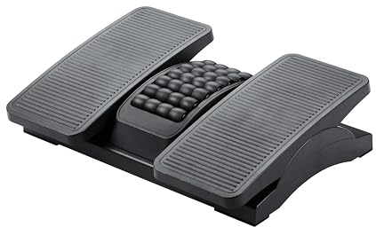 Q-Connect Premium Fußstütze aus Kunststoff/Anti-Rutsch-Beschichtung/Höhen Verstellbare Ergonomische Fußablage mit Massagestruktur und Rolle/Fußstützen/Schwarz