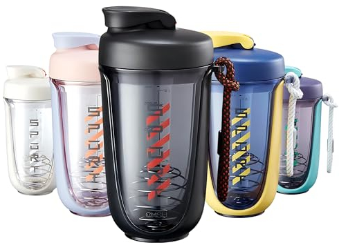 Qavi Protein Shaker Bottle With Stainless Steel Mixing Wire Ball and Rope, Premium Shaker Made of Tritan Materiel BPA Free, Durable Leakproof And Odourless | 590ml Black