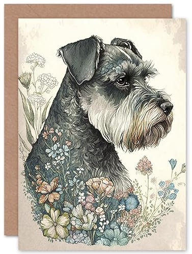 Artery8 Grauer Schnauzer Mit Frühlingswildblumen Boho Geburtstagskarte