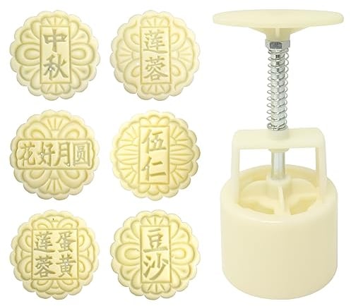 yueton 6Pcs 75g mooncake mould set with character pattern Mid-Autumn Festival DIY hand-pressed cookie three-dimensional mould Pastry baking mooncake making with 1 hand-pressed mooncake mould