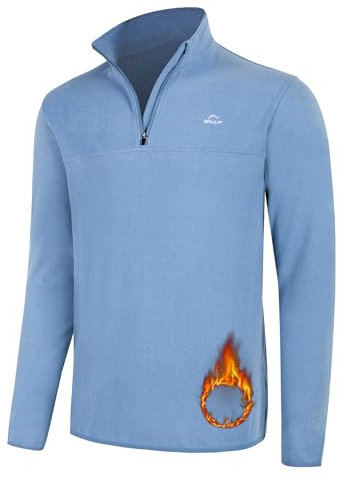 WILLIT Herren Fleece Golf Pullover Langarm Pullover Half Zip Wanderpullover Atmungsaktiv Thermo Sweatshirt Jacke Leichtgewicht Blau XL