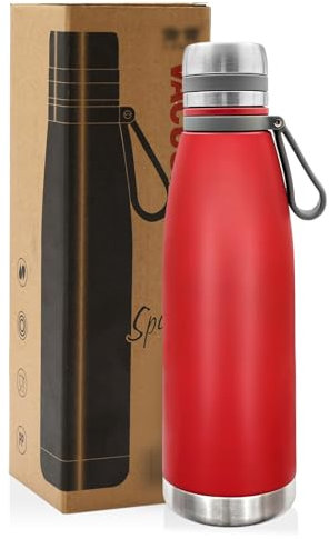 Botella de agua de boca estándar aislada al vacío, termo de acero inoxidable para bebidas frías y calientes, a prueba de fugas, 22 onzas