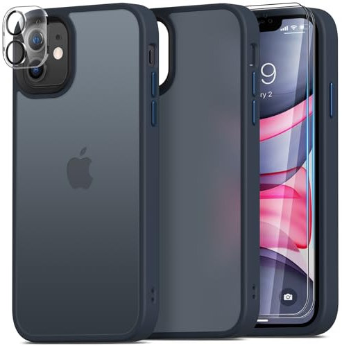 Mootobo for iPhone 11 Case Built-in 2 HD Screen Protectors and HD Lens Protector, Anti-Fingerprint Matte Back 10FT Military Grade Drop Shockproof Phone Case for iPhone 11 6.1 inch - Deep Blue