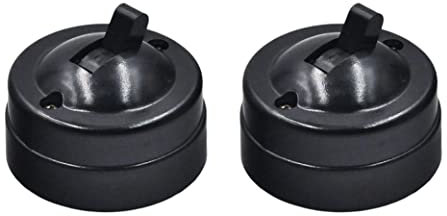 Interruptor de control único, interruptor de luz de pared montada en la superficie de 2 piezas, interruptor redondo de alternancia plana, botón de luz retro para luces LED (negro)