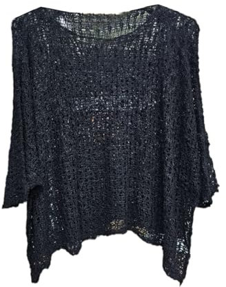 Alam Exclusive Top de palomitas de maíz de ganchillo de gran tamaño para mujer, diseño de ala de murciélago, boho, red de pesca de verano, Negro, 8-18