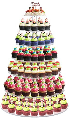 7 Tier Large Cupcake Stand, Round Cupcake Stand for 100 Cupcakes, Tiered Cupcake Display Stand, Clear Acrylic Cup Cake Tower Stand, Dessert Table Display Set for Gatherings and Celebrations