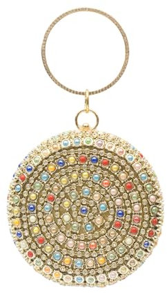 CORIOS Damen Runde Kugel Clutch Tasche Strass Abendtasche Handgemachte Perle Handtasche Elegante Diamant Schultertasche Klein Tasche Bling Umhängetasche für Abschlussball Bankett-Party Mehrfarbig