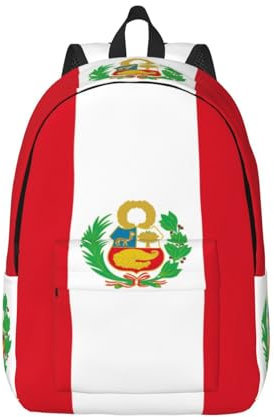 Rucksack aus Segeltuch mit Flagge von Peru, trendig, lässig, wasserdicht, Unisex, Wandern, Reisen, Arbeit, Schwarz, Small