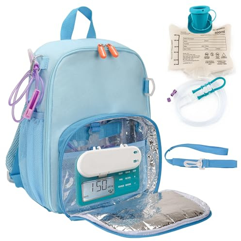 CROTIRAD Feeding Tube Backpack Fits 500ml Bag and Enteral Feeding Pump (Compatible with EnteraLite Infinity, Flocare Infinity and Kangaroo Joey), Feeding Tube Bag for G Tube, J Tube and GJ Tube, Blue
