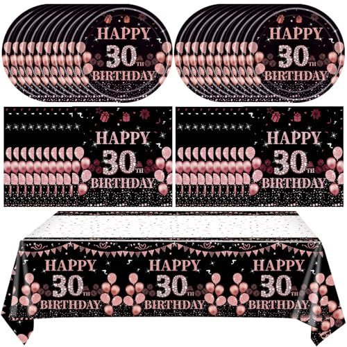 41pcs 30th Birthday Decorations for Her, 30th Birthday Decorations for Women, Rose Gold 30th Birthday Supplies for 20 Guest Happy 30th Birthday Party Tableware Includes Plates Napkins and Tablecloth