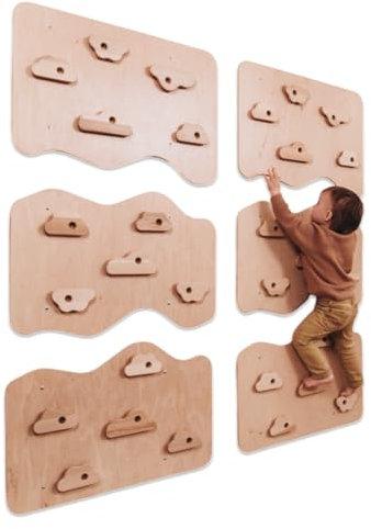 Woodandhearts Kletterwand Kinderzimmer, Indoor Spielplatz, Klettern Kinder Indoor, Kletterwand Kinder, Kletterturm, Sprossenwand Kinderzimmer, Holz Paneele, Wandspielzeug Kinder (6, Naturholz)