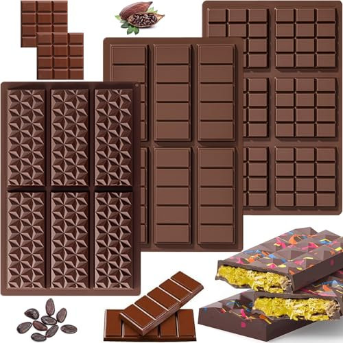 Yueser Moule Tablette Chocolat, 3 Moules à Chocolat en Silicone, Moule Chocolat Moule à Chocolat Profond Antiadhésif Moule Chocolat pour Barres Protéinées et Barres énergétiques