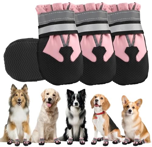 QKURT 4 Stück Hundeschuhe, Hundestiefel Pfotenschutz, wasserdichte Hundeschuhe mit Reflektierenden Riemen, Verstellbare, Waschbare, Pfotenschützer für Kleine, Mittlere und Große Hundee