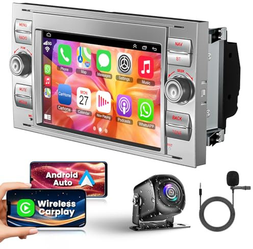 Android 13 Autoradio, für Ford Fiesta Focus Mondeo Transit Kuga C-Max S-Max, 7 Zoll Touchscreen Radio, mit GPS Navigation WiFi Bluetooth Mirror Link FM RDS Split Screen, Rückfahrkamera(2+32GB) Silver