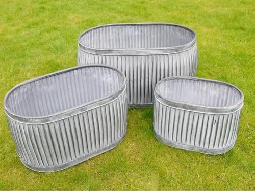My Square Mile Galvanised Trough Planters Outdoor, Vintage Garden Dolly Tubs, Metal ZInc Coated Flower Pots (Small 38cm)