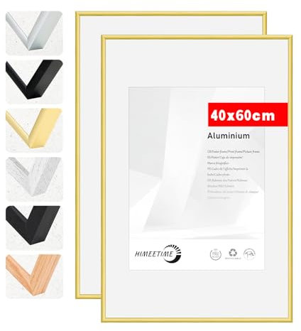 HIMEETIME® 2x 40x60 cm cadre photo en aluminium doré en plexiglas haute résolution pour décoration murale ou galerie d'art