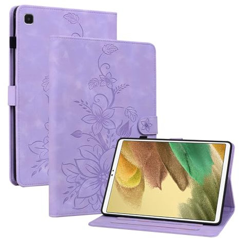 Rosbtib Funda para Samsung Galaxy Tab A7 Lite 2021 8.7 Pulgadas SM-T220/T225, Funda Protectora de Visualización Multiángulo con [Ranura para Tarjetas] [Cierre Magnético], Lirios Púrpura
