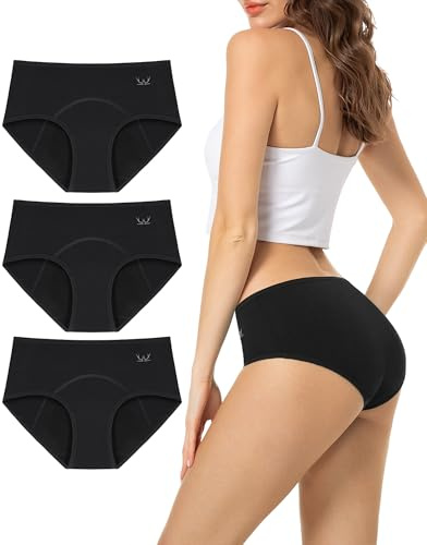TANSTC Culotte Menstruelle Coton Slip Femme Fille Anti-Fuite Protection Périodique Lavables, Noir (XXL, Lot de 3)