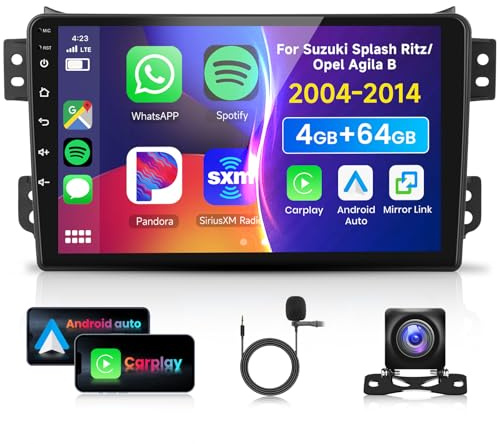 4G 64G VECHTEL 9Autoradio Bluetooth per Suzuki Splash Ritz/Opel Agila 2004-2014 Carplay Android Auto,DSP EQ,1280 * 720,Wifi GPS Navi,Mirror link,RDS/FM Radio 2 din con Retrocamera AHD