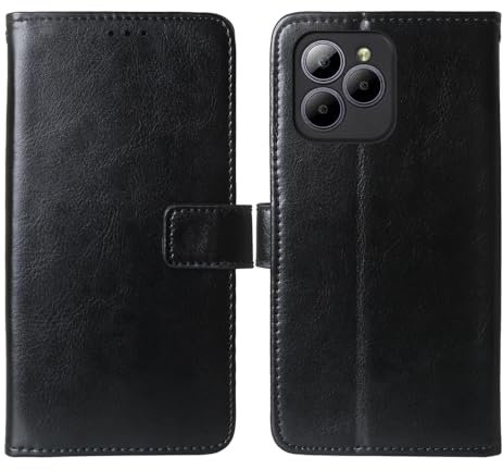 Tnviud Flip Premium Retro Cuir Housse Coque TPU Silicone Étui pour FOSSiBOT S2 / FOSSiBOT Smartphone F08 6.72 Cas Magnétique Téléphone Couverture Protecteur Cover Case Support (Noir)