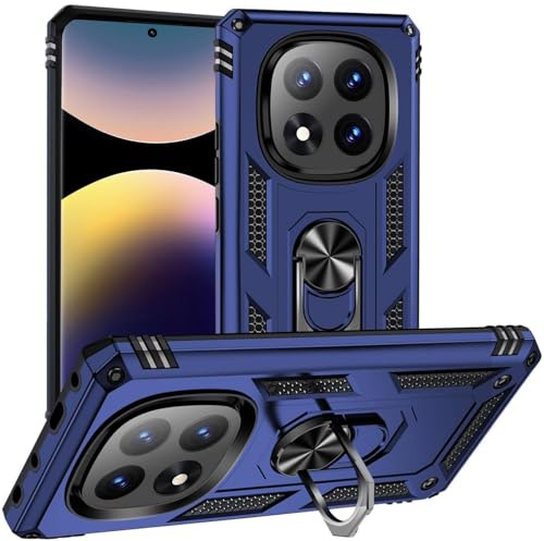 Verco Hybrid Case für Xiaomi Redmi Note 14 Pro+ 5G Hülle Outdoor Armor Blau | stoßfest Fallschutz, 360° Magnetischer Drehbarer Ständer, Armor Shield Schutzhülle, Fingerring Halter
