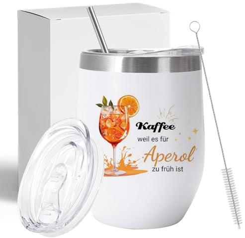 Scinzene Edelstahl Aperol Spritz Maschine,Aperol Spritz Wein Geschenke, Weinbecher MitKaffee Weil Es Für Aperol Zu Früh Ist, 12oz (360ml) Weinbecher In Weiß, Partygeschenk Für Freundin Ape
