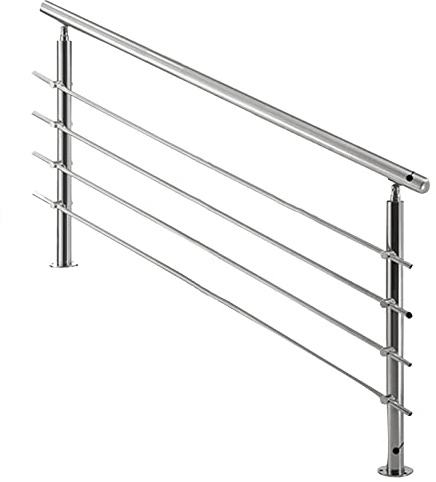 Kit de barandilla para escalera exterior de porche, ajustable de 3 a 7 peldaños con bisagras, alambre de acero y postes para escaleras de hormigón/madera/ladrillo, fácil instalación, 31-63 pulgadas de