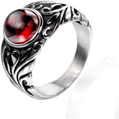 fycouyee Vintage Hand Stainless Steel Gemstone Engraved Men's Ring Personality