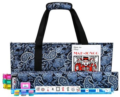 Faaexu American Mahjong Tile Set Include 166 Tiles 4 All-in-One Mahjong Racks/Pushers with Blue Carrying Bag Complete Mahjong Game Set
