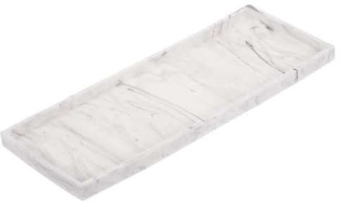 QUARKZMAN Vassoio Da Toeletta Bagno 40 X 15 Cm Organizzatore Bianco Marmo | Per Saponi Chiavi Candele Oggettini, Vassoio Portasapone In Silicone, Lavello Cucina, Infrangibile