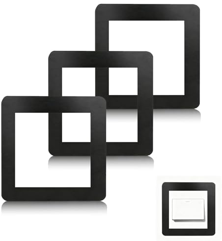 Cuixia 3Pcs Light Switch Surround Plates Sticke, Black Square Light Switch Cover Plates for Single Wall Switches, Light Switch Stickers for Single Wall Switches Socket Surround Plates