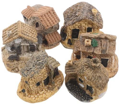 8 Stück Miniaturhausfiguren aus Kunstharz im Vintage Stil | Terrarium und Bonsai, Kreative Selbstgemacht Deko, Vielseitig Platzierbar Regalen im Freien