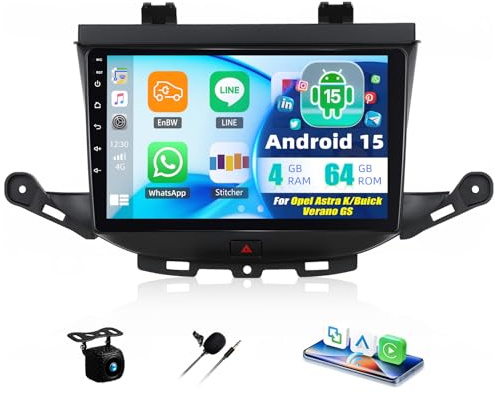 SIXTOP 4+64G Android 15 Autoradio 9 Zoll für Opel Astra K 2015-2019/Buick Verano GS 2015 mit Wireless CarPlay Android Auto WiFi GPS Bluetooth FM/RDS EQ Rückfahrkamera Lenkradsteuerung Einbauzubehör