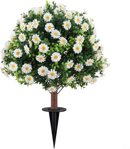 GLFLOW Picchetti artificiali da giardino con margherite, decorazione per esterni, piante finte con fiori realistici per prato, cortile, patio e matrimoni (bianco)