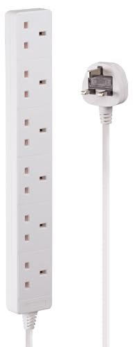 LINDY Power Strip - UK Mains 6 Way Gang Socket, White, 2m