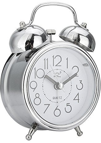 ZHOUBA Retro Twin Bell Quiet Silent Non Ticking Sweep Second Hand Bedside Alarm Clock (Silver)