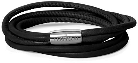 CHAMOON® Lederarmband Damen Schwarz - Armband Damen Leder Schwarz, Wickelarmband Damen Personalisiertes Armband Leder Damen, Charm Armband M 38,50 cm