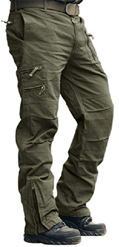 CRYSULLY Tactical Work Pants for Men Relaxed-fit Cotton Woodland Army Cargo Trousers Utility Work Pants Green 34