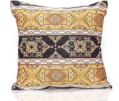 Nurtextil24 Kissenbezug Orientalisch Mega Auswahl Kelim Optik mit Reißverschluss Orient Kissenbezüge GoldSchwarz 60 x 80 cm