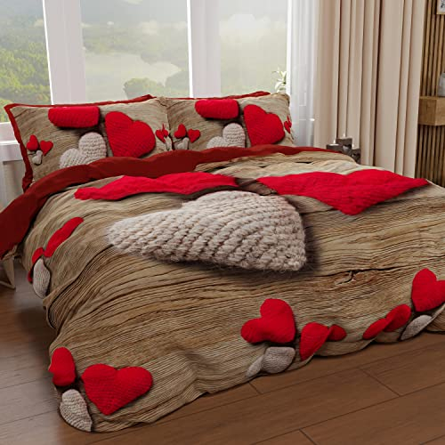 PETTI Artigiani Italiani - Set Copripiumino Matrimoniale 250x200 cm (2 Federe 50x80 cm Incluse), Parure Copripiumino Morbida Microfibra con Stampa Digitale - Made in Italy - Cuore