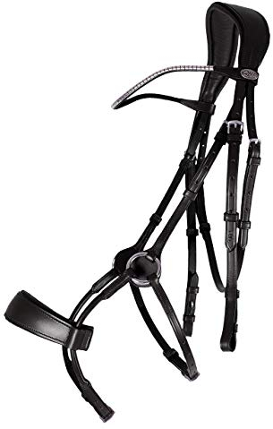 QHP Ledertrense Sedna speziell Entwickelt um Druckpunkte freizuhalten, Gelpads, anatomisches Genickstück (Warmblut, Schwarz)