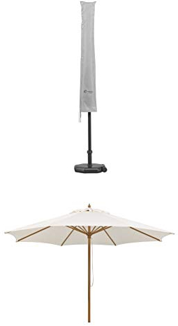 Schneider Schutzhülle für Sonnenschirm, silber, bis ca. 300 cm Ø + Sonnenschirm Malaga, natur, 300 cm rund, Gestell Aluminium/Stahl, Bespannung Polyester, 8 kg
