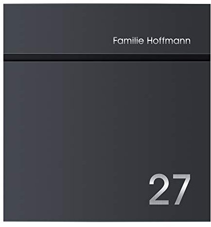 Frabox® Design Briefkasten LEVARA anthrazitgrau RAL 7016 mit Zeitungsfach Hausnummer und Namen