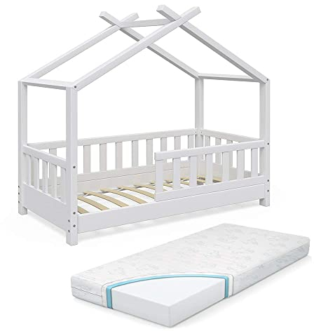 VitaliSpa Hausbett Design, Weiß, 70x140 cm mit Matratze