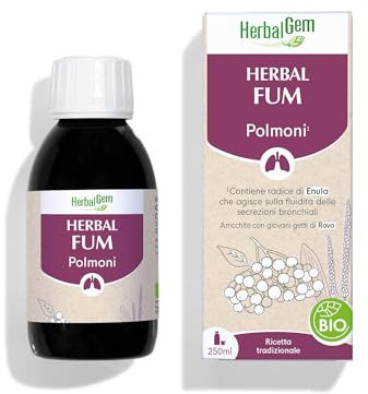 HERBALGEM - Sciroppo HerbalFum - Polmoni Comfort respiratorio per il benessere dei fumatori Ricetta tradizionale certificata biologica - 250 ml