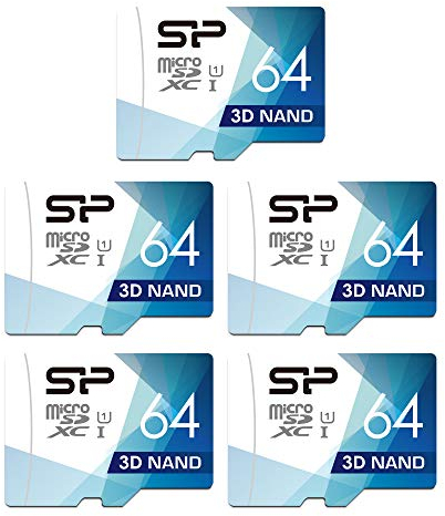Silicon Power Lot de 5 Cartes MicroSD Haute Vitesse 64 Go avec Adaptateur