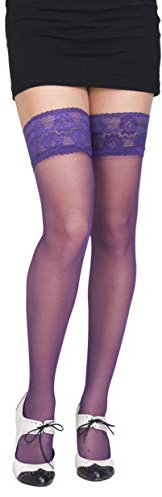 SENTELEGRI Calze autoreggenti velate in elastan 20 denari con pizzo, 17 colori, taglie S-XL.., Viola, M