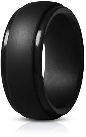JewelryWe Schwarz Silikon Ehering für Männer: 9mm breit Hochglanz Poliert Gummi Hochzeit Ringe Bands mit glatter Oberfläche Herren Flexible Gummibänder Ersatzringe für Sport und Outdoor Größe 54