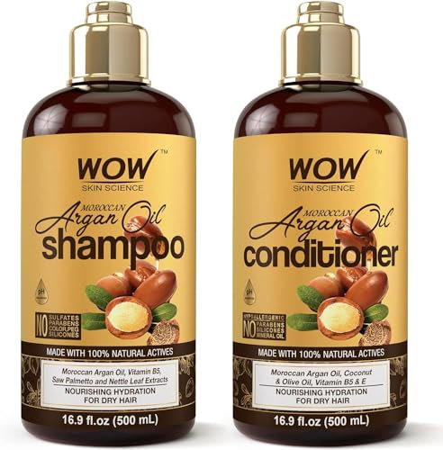 WOW Skin Science Ensemble de shampoing et après-shampooing à l'huile d'argan marocaine, Sans sulfate et parabène Brun 16,9 Fl Oz (Lot de 2)